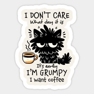 I Don't Care What Day It Is, I Want Coffee Funny Cat Sticker